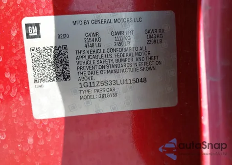 2020 Chevrolet Impala Fwd Lt from USA, damaged, VIN 1G11Z5S33LU115048